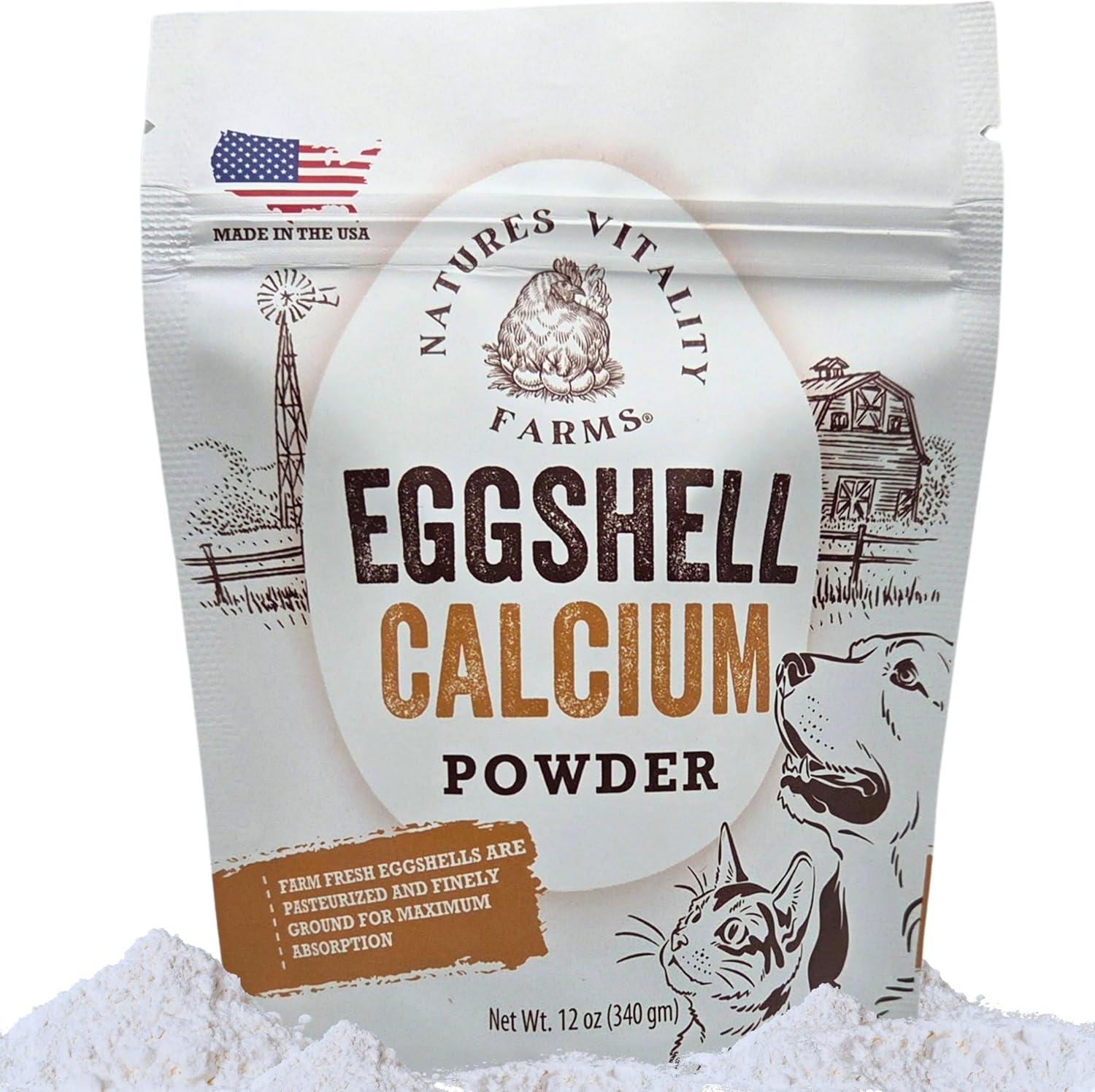 Natures Vitality Farms 12 ounce eggshell calcium powder front view