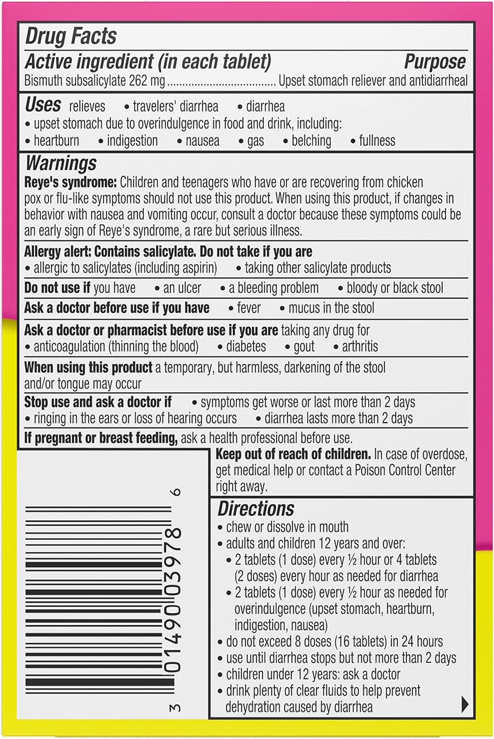 Pepto Bismol Chewable Tablets, Upset Stomach Relief, Nausea Relief, Heartburn Relief, Indigestion Relief, Anti Diarrhea Medication for Adults - 5 Symptom Relief, 90 Chewable Tablets (3x30 ct) - Image 12