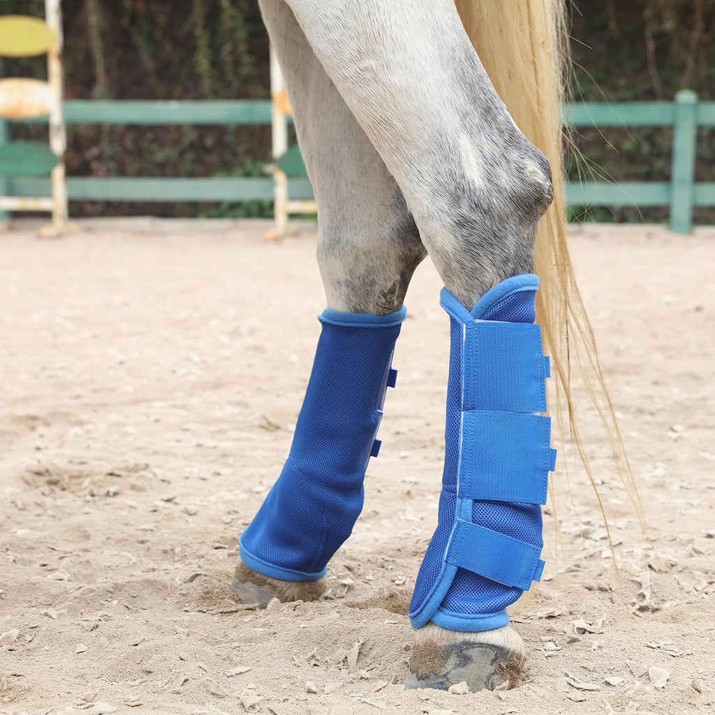 LEAFOREST deep blue fly boots displaying the soft fleece bound edges for chafing prevention.