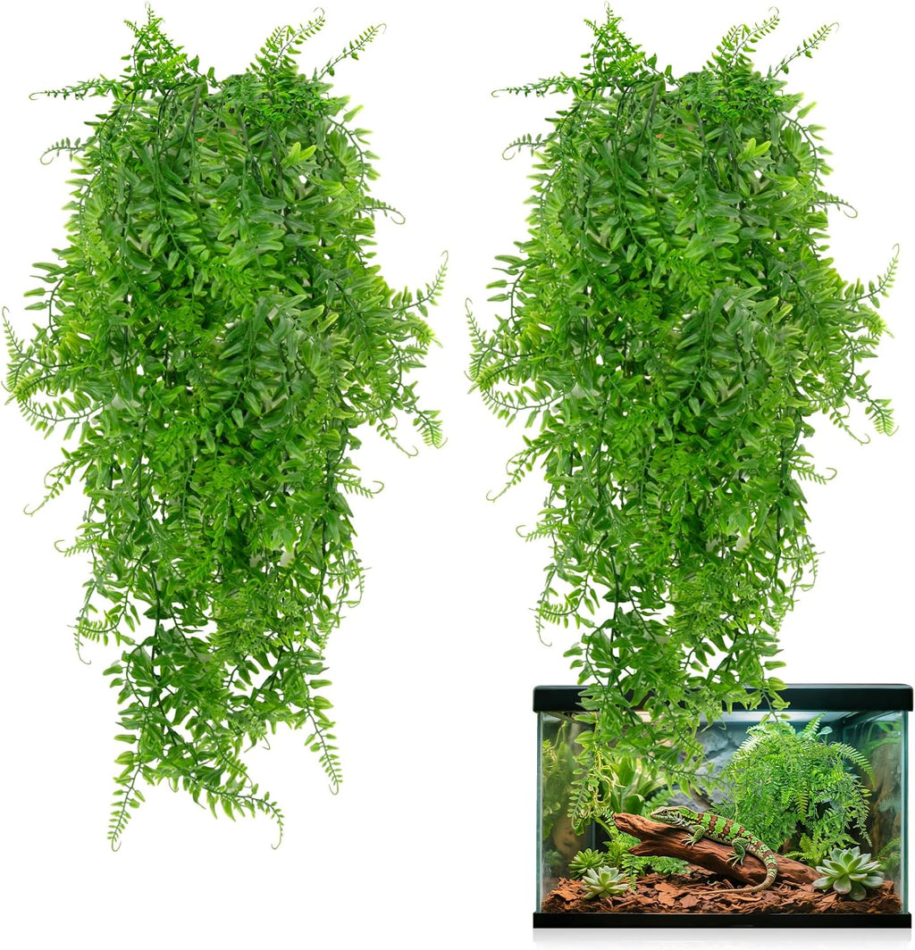 RAINFLOW 2PCS Reptile Plants for Terrarium - Fake Hanging Terrarium Plants, Artificial Boston Fern for Bearded Dragon Snake Geckos Hermit Crab Lizard Chameleon Turtle Reptile Decor(L31.5) - Image 9