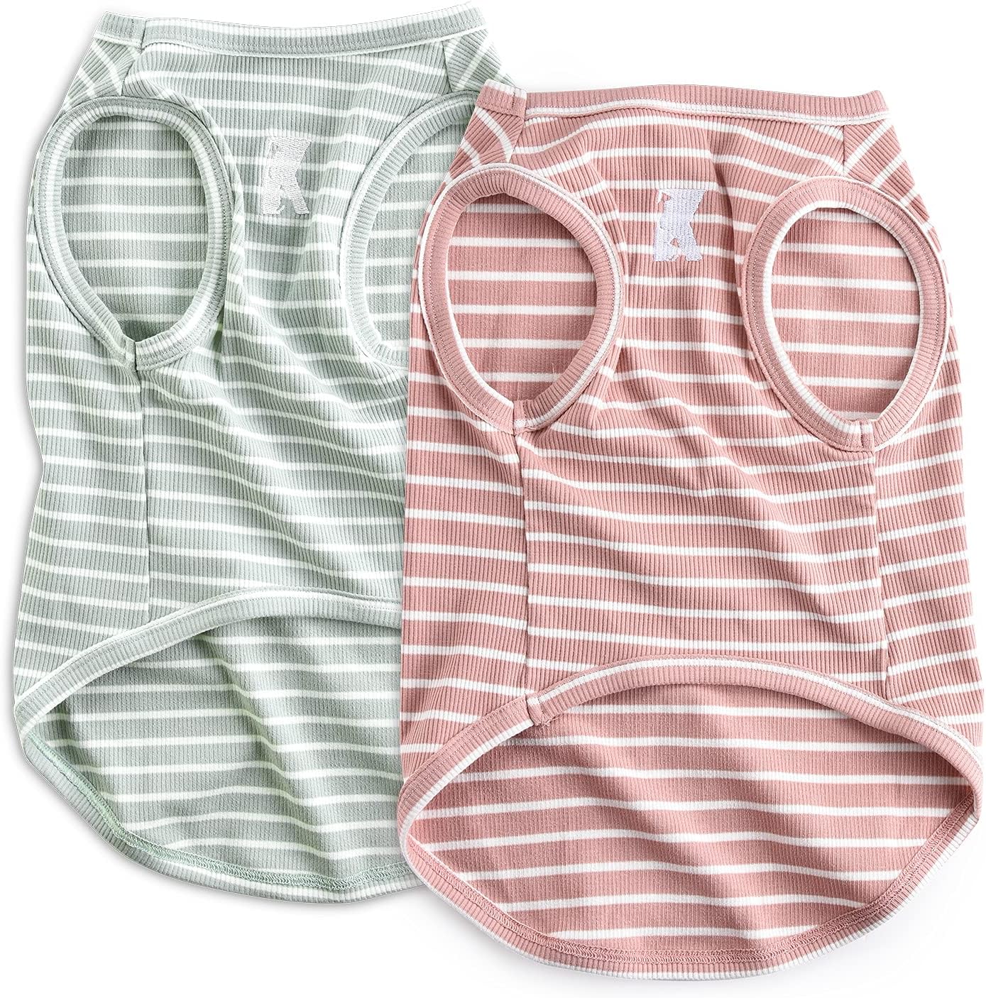 Koneseve dog shirt vest pink and green striped front view