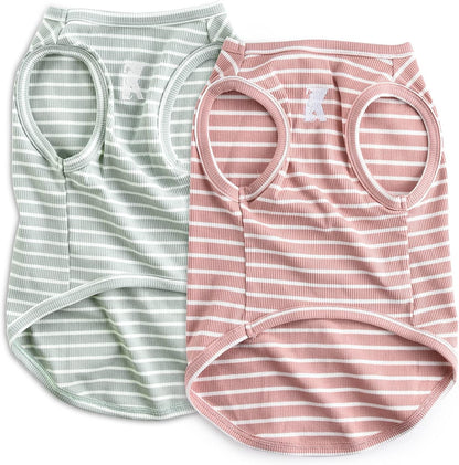 Koneseve dog shirt vest pink and green striped front view
