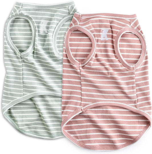 Koneseve dog shirt vest pink and green striped front view