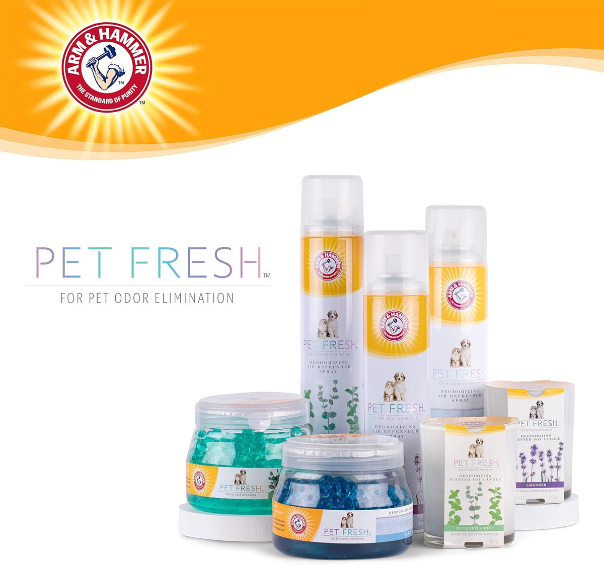 Arm and Hammer Pet Fresh Deodorizing Scented Gel Pearls 12 Ounce container lifestyle shot