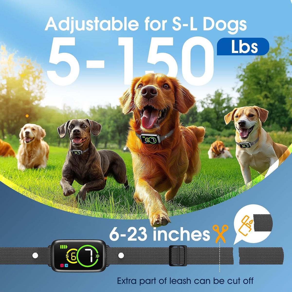 NQQHNN smart bark collar worn by a dog showing comfortable fit