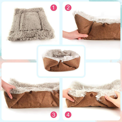 HDLKRR 2 in 1 foldable cat mat converted into an enclosed cozy cat bed shape