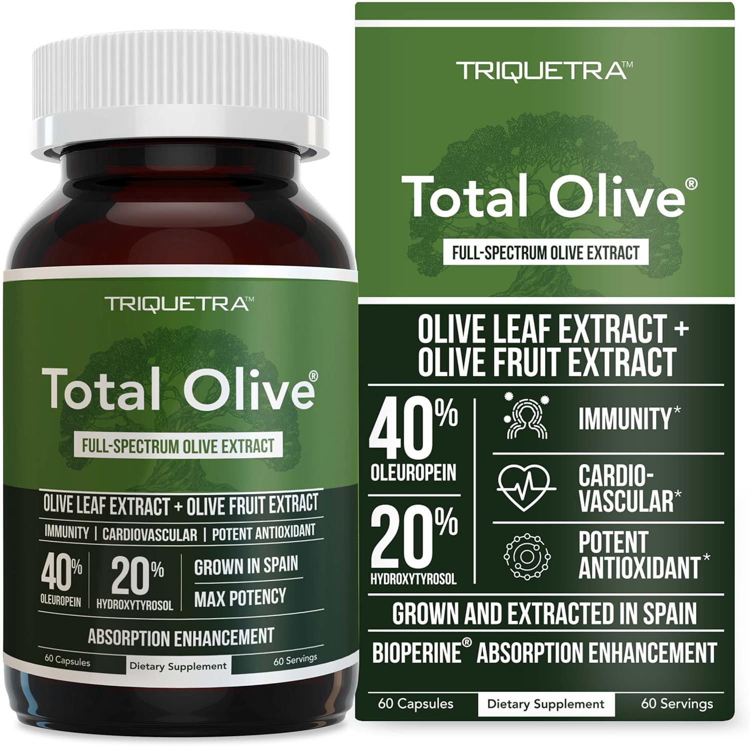 Triquetra Health Total Olive Leaf and Fruit Extract front view bottle for immune support