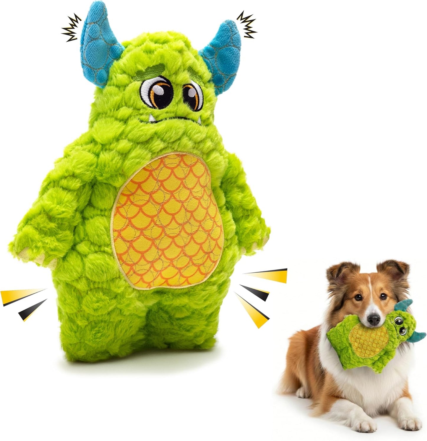 Bite Force large plush green monster dog toy front view