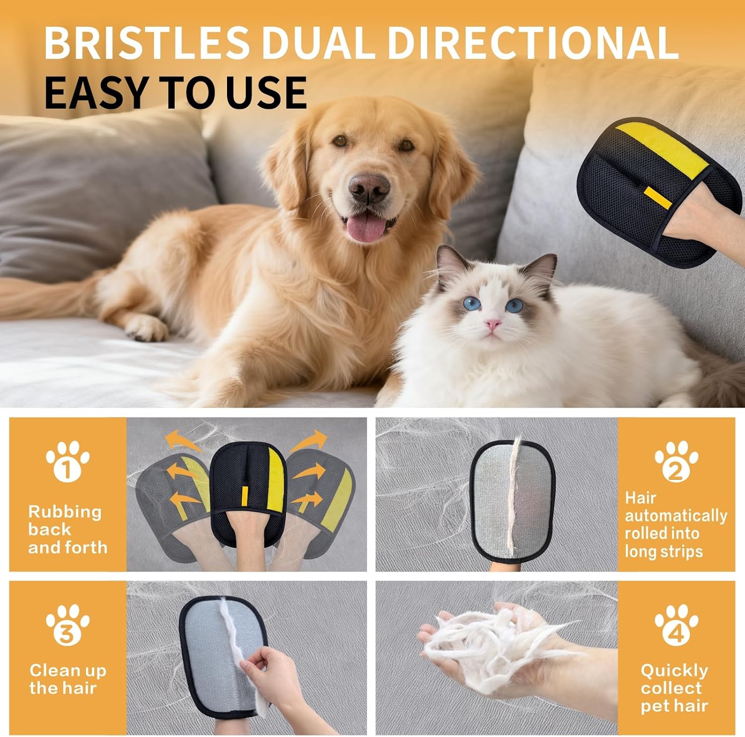 Pet hair remover mitt cleaning fur off couch fabric