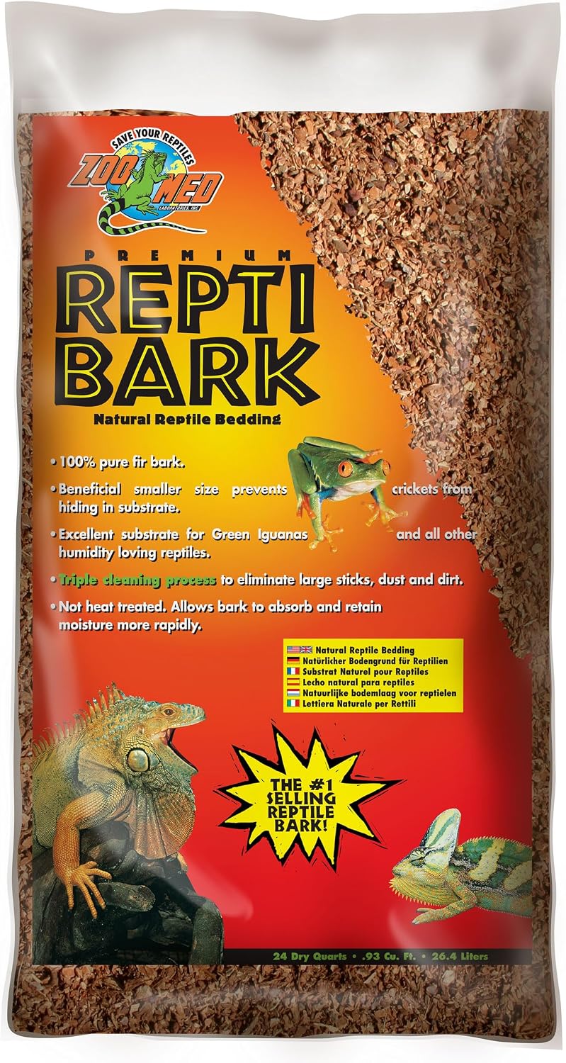 Zoo Med Premium Reptile Bark 24 Quarts front view packaging of natural fir bedding