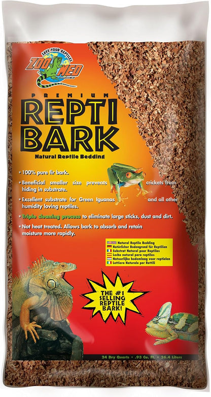 Zoo Med Premium Reptile Bark 24 Quarts front view packaging of natural fir bedding