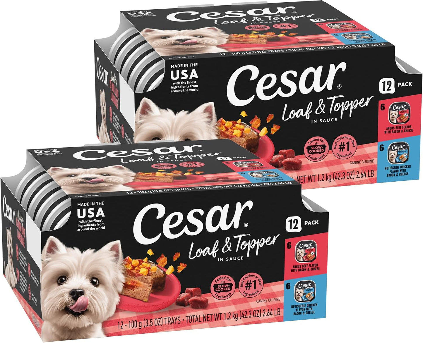 Cesar Loaf in Sauce Wet Dog Food Rotisserie Chicken, Filet Mignon, Angus Beef, and Ham & Egg Flavors Variety Pack, 3.5 oz. Easy Peel Trays (24 Count, Pack of 1) - Image 14