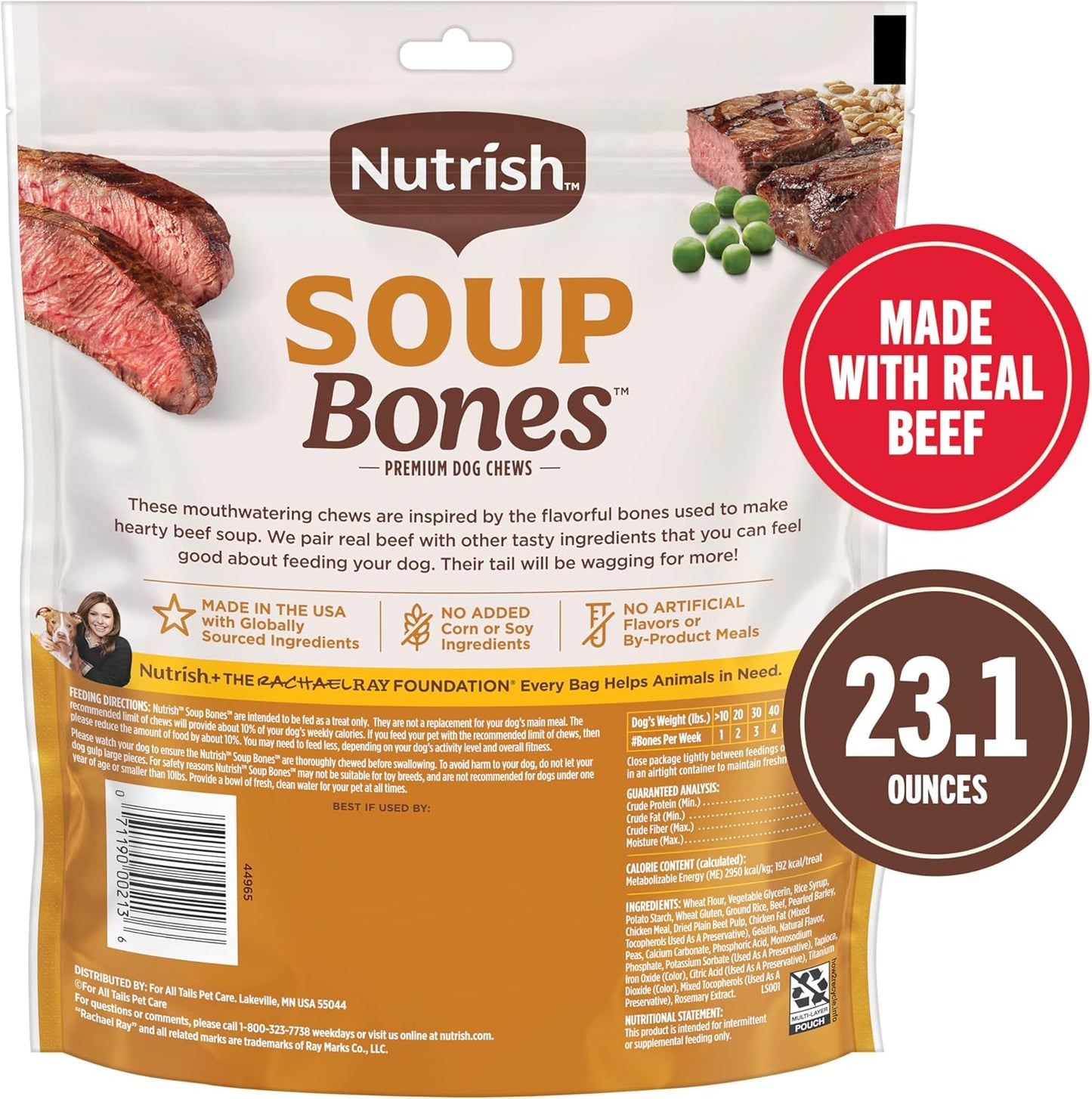 Nutrish soup bones real beef and barley long lasting pet treats close up
