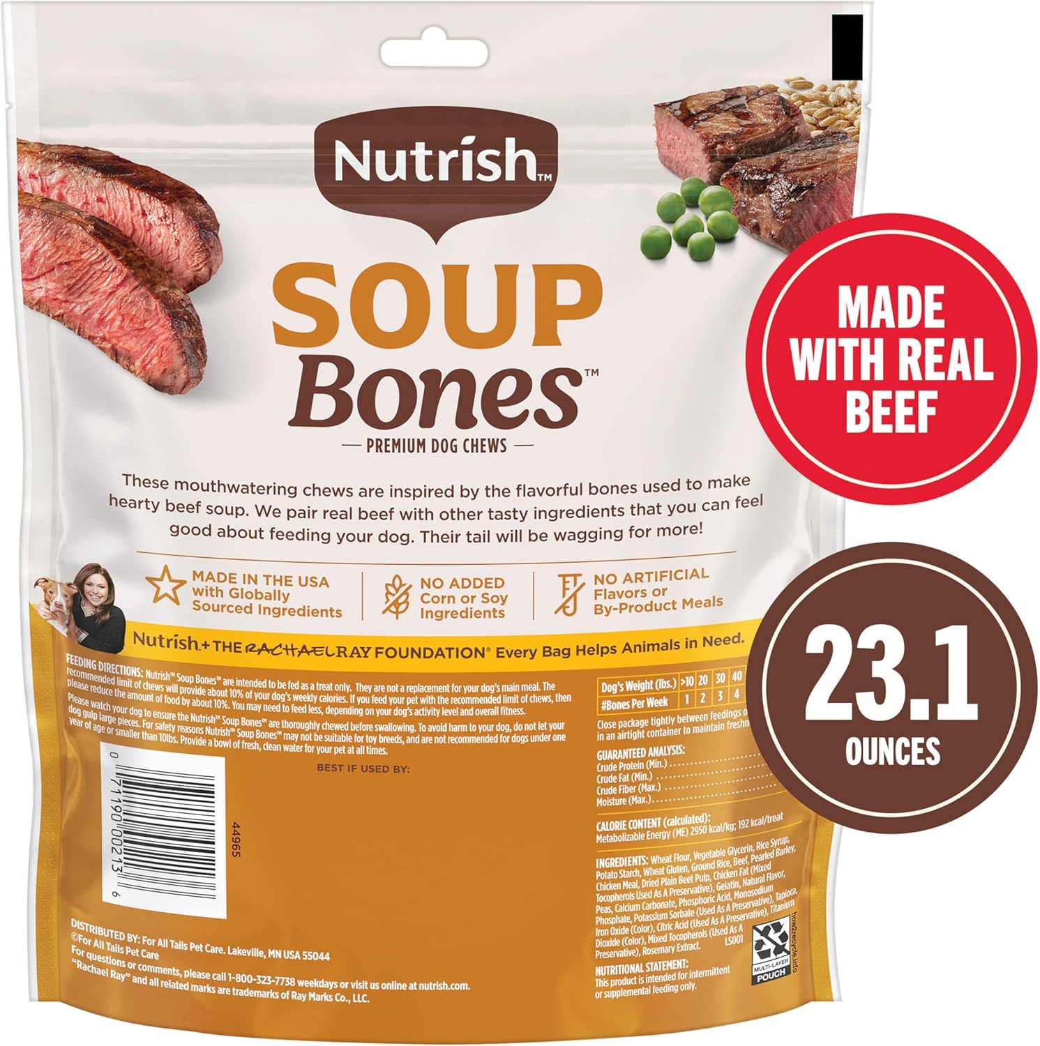 Nutrish soup bones real beef and barley long lasting pet treats close up