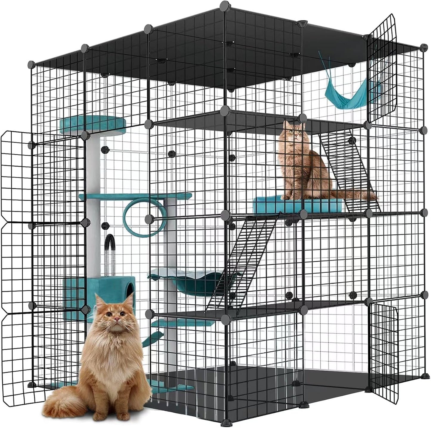 Large Cat Cage Enclosure Indoor DIY Cat Playpen Pet Home Small Animal House Detachable Metal Wire Kennels Crate Large Exercise Place Ideal for 1-4 Cat (Black, 41.3" Lx41.3 Wx55 H, 1) - Image 1