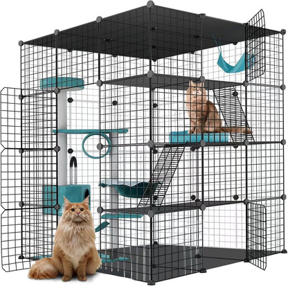 Large Cat Cage Enclosure Indoor DIY Cat Playpen Pet Home Small Animal House Detachable Metal Wire Kennels Crate Large Exercise Place Ideal for 1-4 Cat (Black, 41.3" Lx41.3 Wx55 H, 1) - Image 1