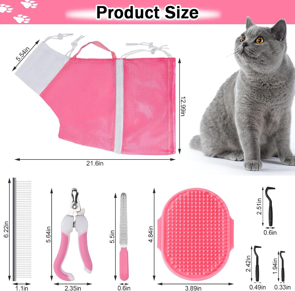 Adjustable cat shower net bag with drawstring closure for secure pet bathing