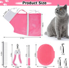Adjustable cat shower net bag with drawstring closure for secure pet bathing