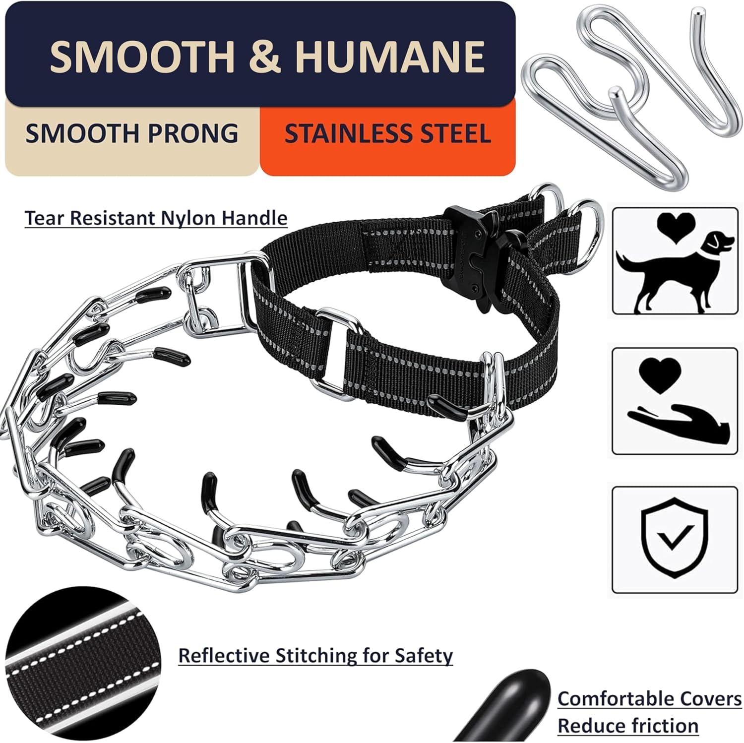 DEYACE extra large dog choke training collar displaying the heavy duty tactical metal cobra buckle mechanism.