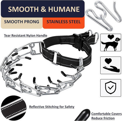 DEYACE extra large dog choke training collar displaying the heavy duty tactical metal cobra buckle mechanism.