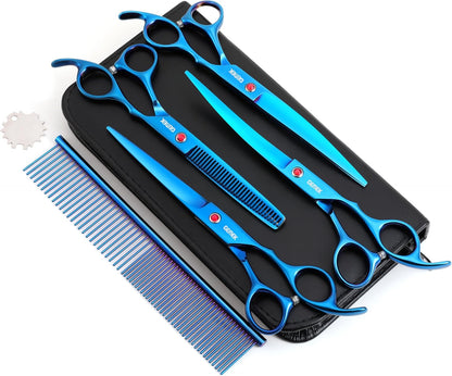 Dog Grooming Scissors with Safety Round Tips Stainless Steel Professional Dog Grooming Kit - Thinning, Curved Scissors and Comb for Cat Pet (Pink 4 in 1) - Image 13