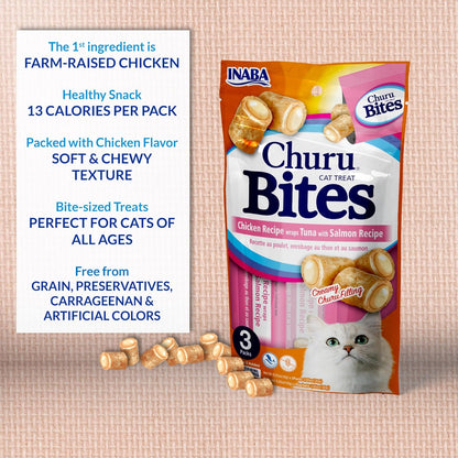 Close up of Inaba Churu Bites pillow shaped cat treats