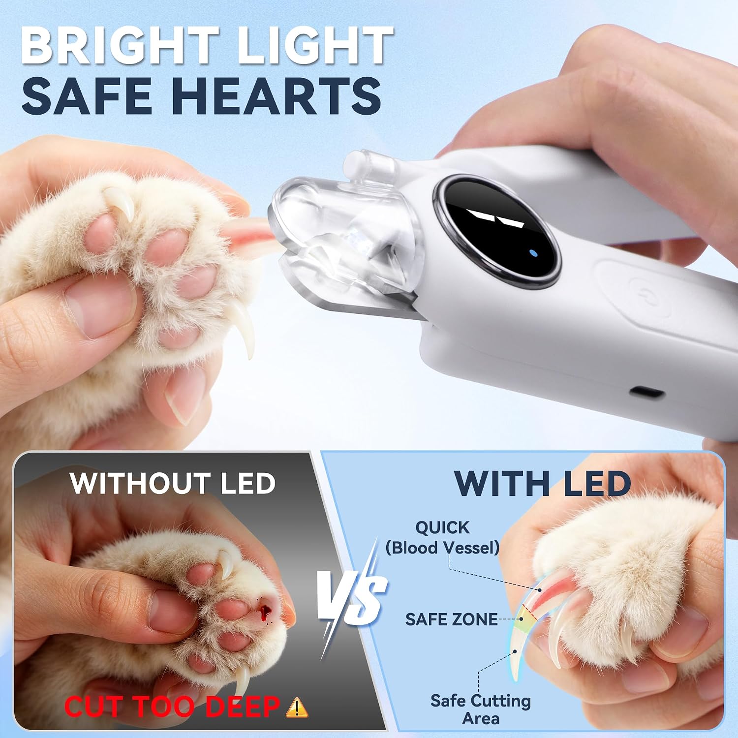 Bedama 2-in-1 pet nail trimmer with dual LED lights illuminated
