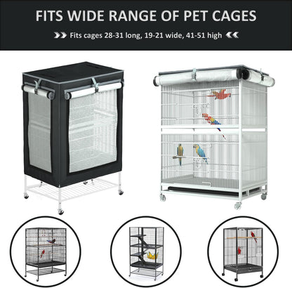 Premium double layer bird cage cover side view with roll up mesh windows