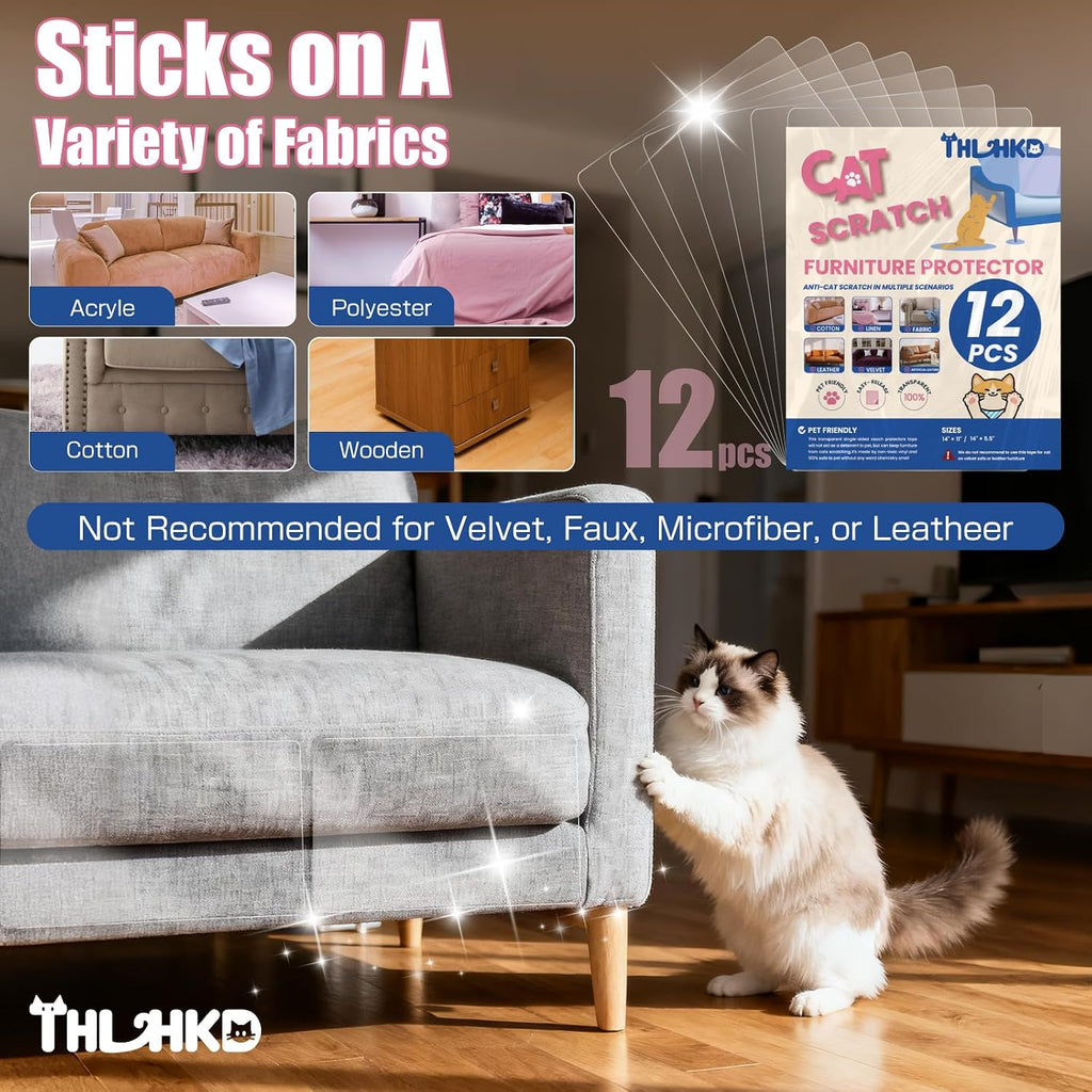 Transparent cat sofa protector sheet applied to corner
