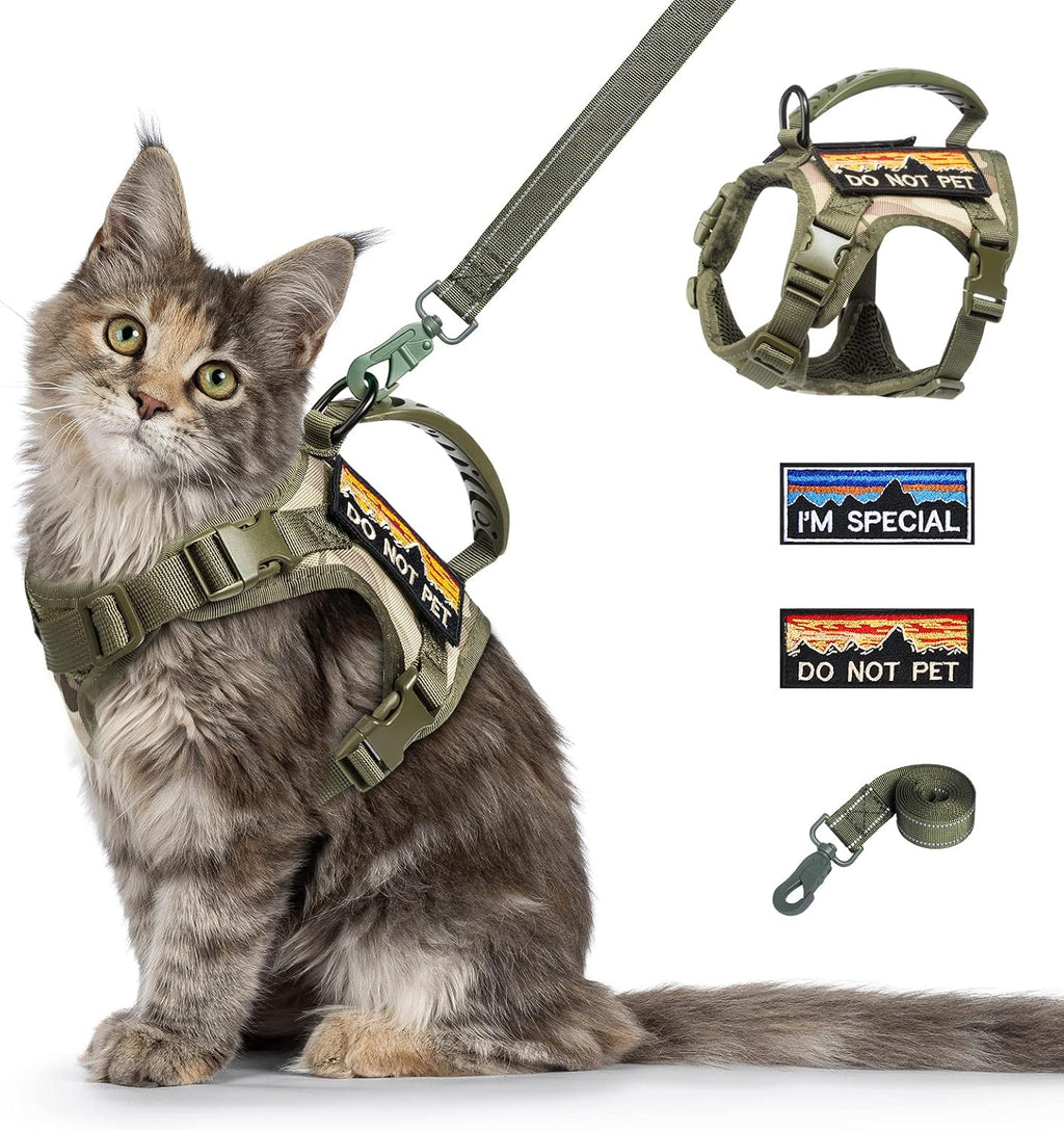 Tactical Cat Harness and Leash for Walking Esacpe Proof,Adjustable Soft Mesh Large Cat Vest with Rubber Handle Easy to Control,Molle Patches - Image 10