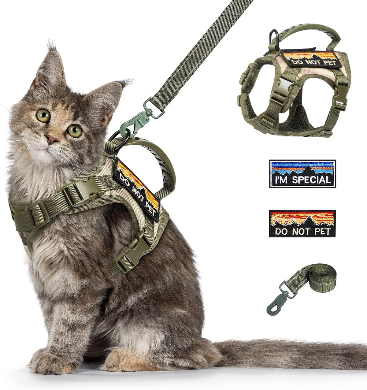 Tactical Cat Harness and Leash for Walking Esacpe Proof,Adjustable Soft Mesh Large Cat Vest with Rubber Handle Easy to Control,Molle Patches - Image 10