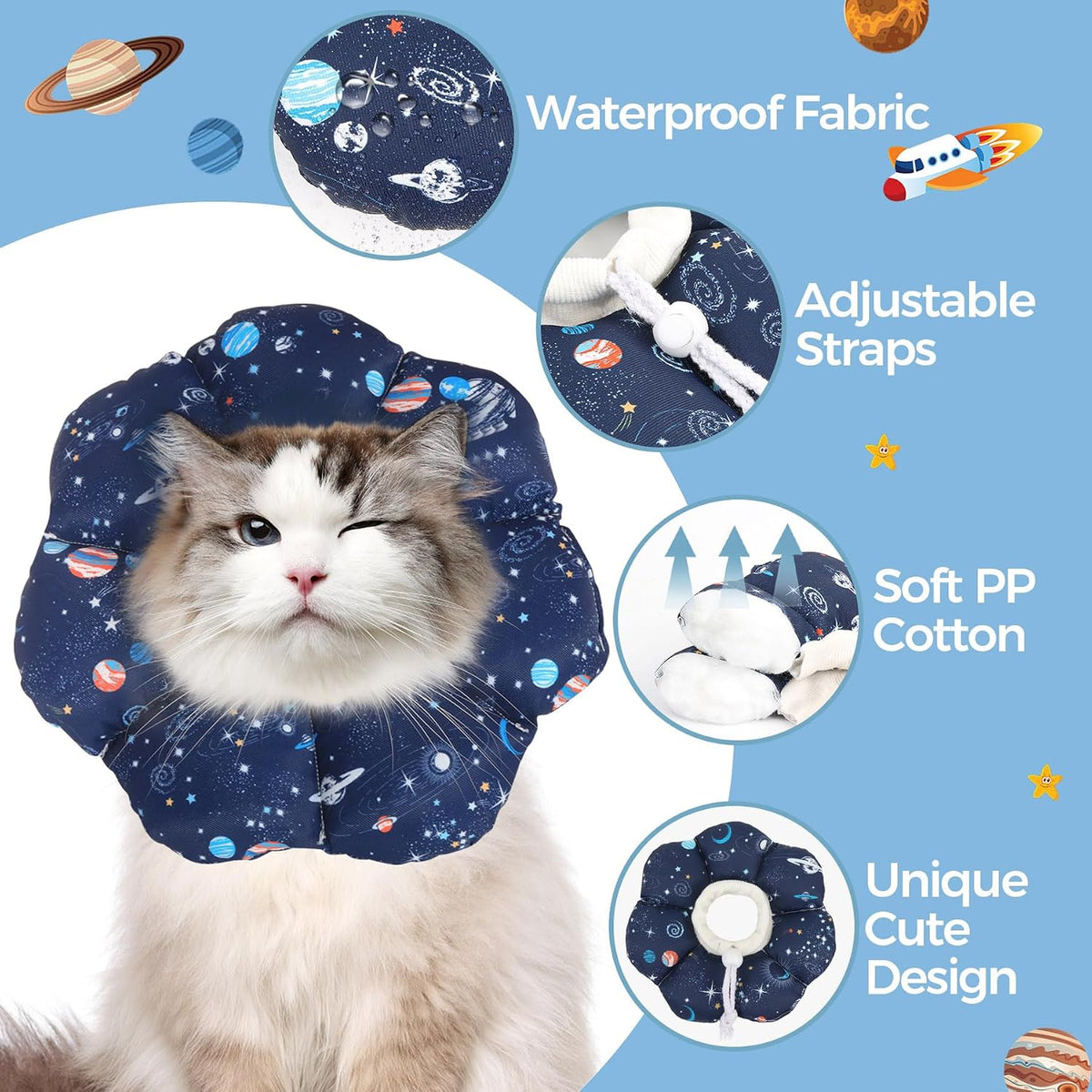 Waterproof protective cat cone preventing wound licking