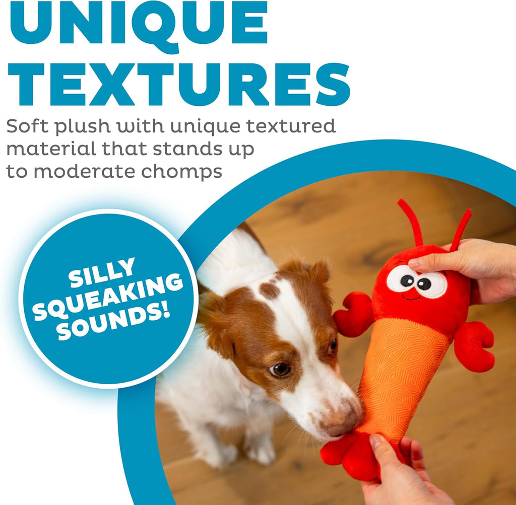 Close up of textured orange lobster body and plush red head