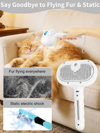 A golden retriever being gently groomed with the anti static misting pet brush to reduce shedding.