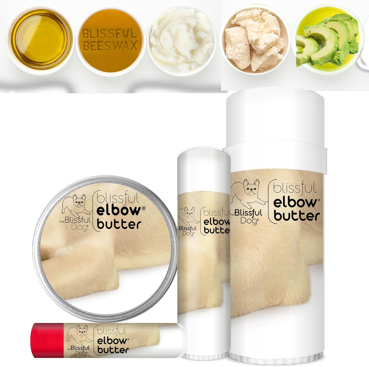 All natural organic ingredients pet elbow balm packaging.