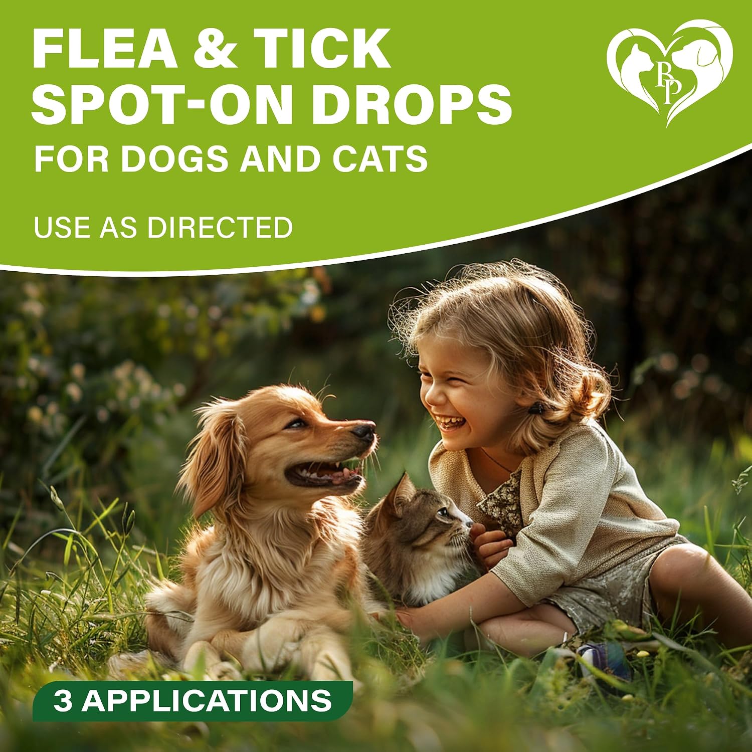 Illustration on the product packaging demonstrating the correct application method along the pet's spine.