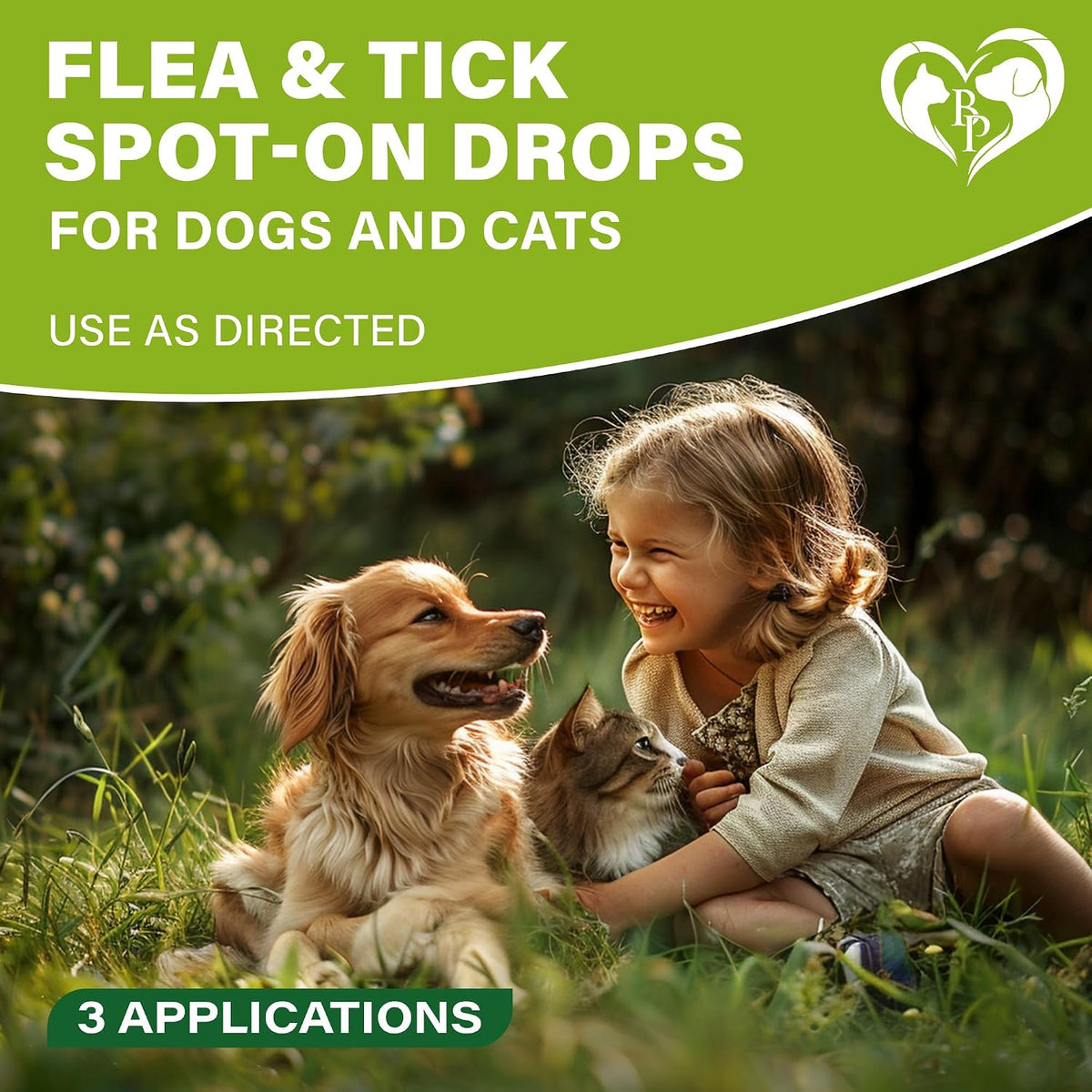 Illustration on the product packaging demonstrating the correct application method along the pet's spine.