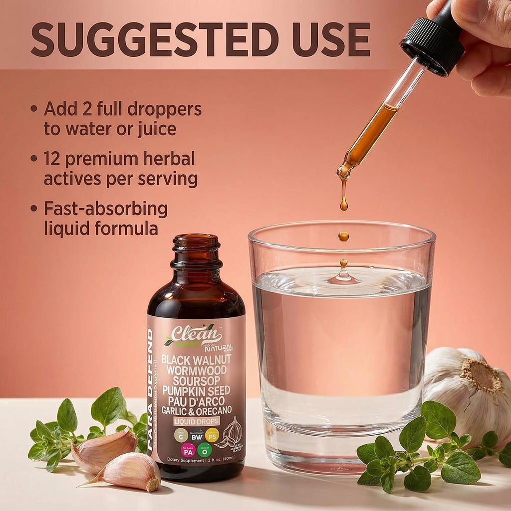 para Defend Wormwood Black Walnut Cleanse for Humans Drops Liquid Soursop Garlic Pumpkin Seed PAU D'Arco Oil of Oregano Turmeric Berberine Neem Extract Hull Bark Tincture by Clean Nutra - Image 6