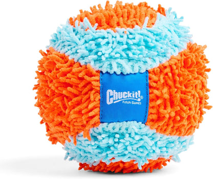 Close up of textured chenille fabric on Chuckit! ball