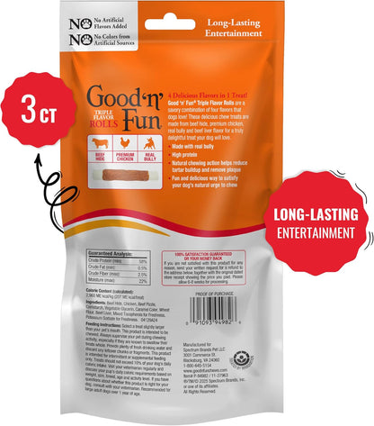 GOOD 'N' FUN Triple Flavor Rolls with Bully Chews, High-Protein Dog Treat for Large Adult Dogs, Made with Real Beef Hide, Chicken, Bully & Beef Liver Flavor, 3 Count - Image 9
