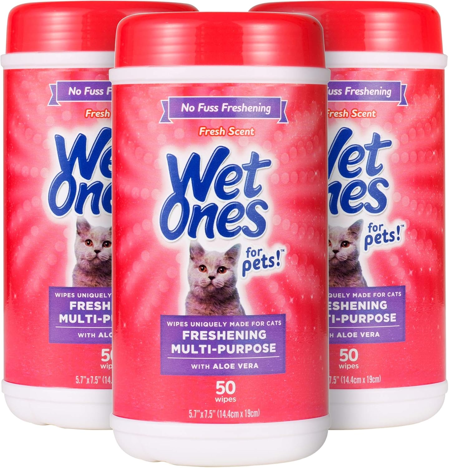 Wet Ones for Pets freshening cat wipes front view canister three pack