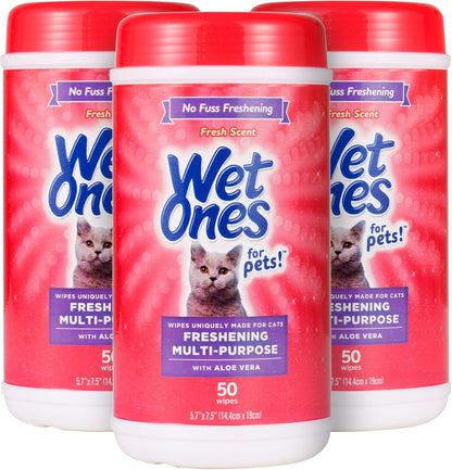 Wet Ones for Pets freshening cat wipes front view canister three pack