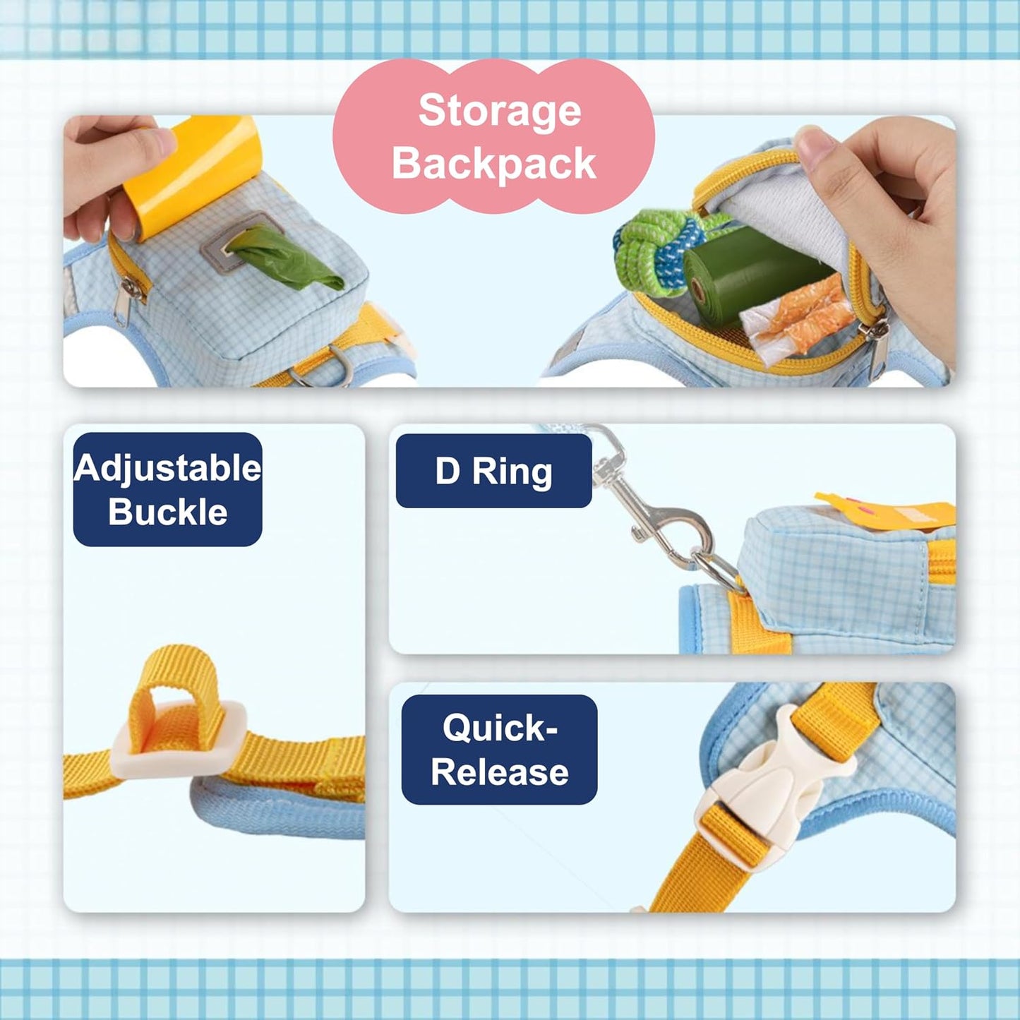 Dhgate pet self-carrier saddle bag showing the built-in poop bag dispenser and side zippered pockets.