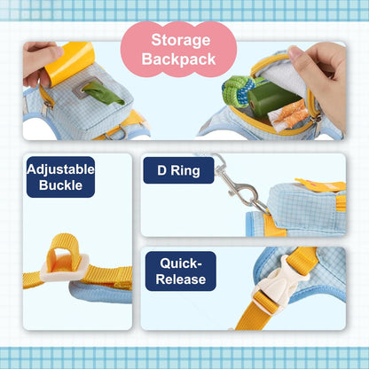 Dhgate pet self-carrier saddle bag showing the built-in poop bag dispenser and side zippered pockets.