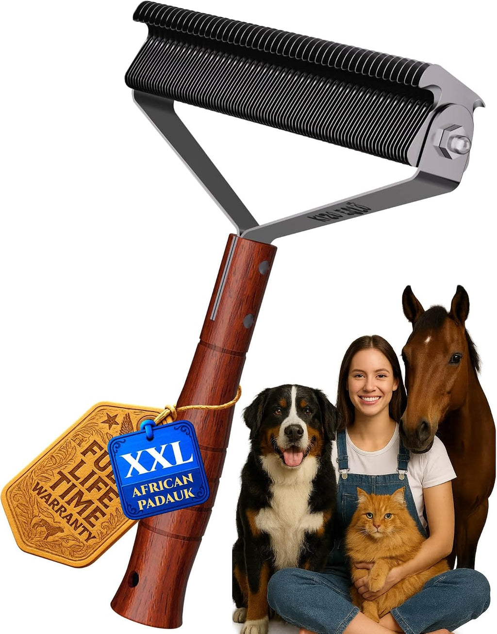 Extra Large 2-Sided Undercoat Rake for Dogs & Cats, Dog Brush for Shedding Remove Mats, Dematting Comb, Safe&Gentle Grooming Brush for German Shepherds Medium to Long-Haired Pets,Premium Wooden Handle - Image 11