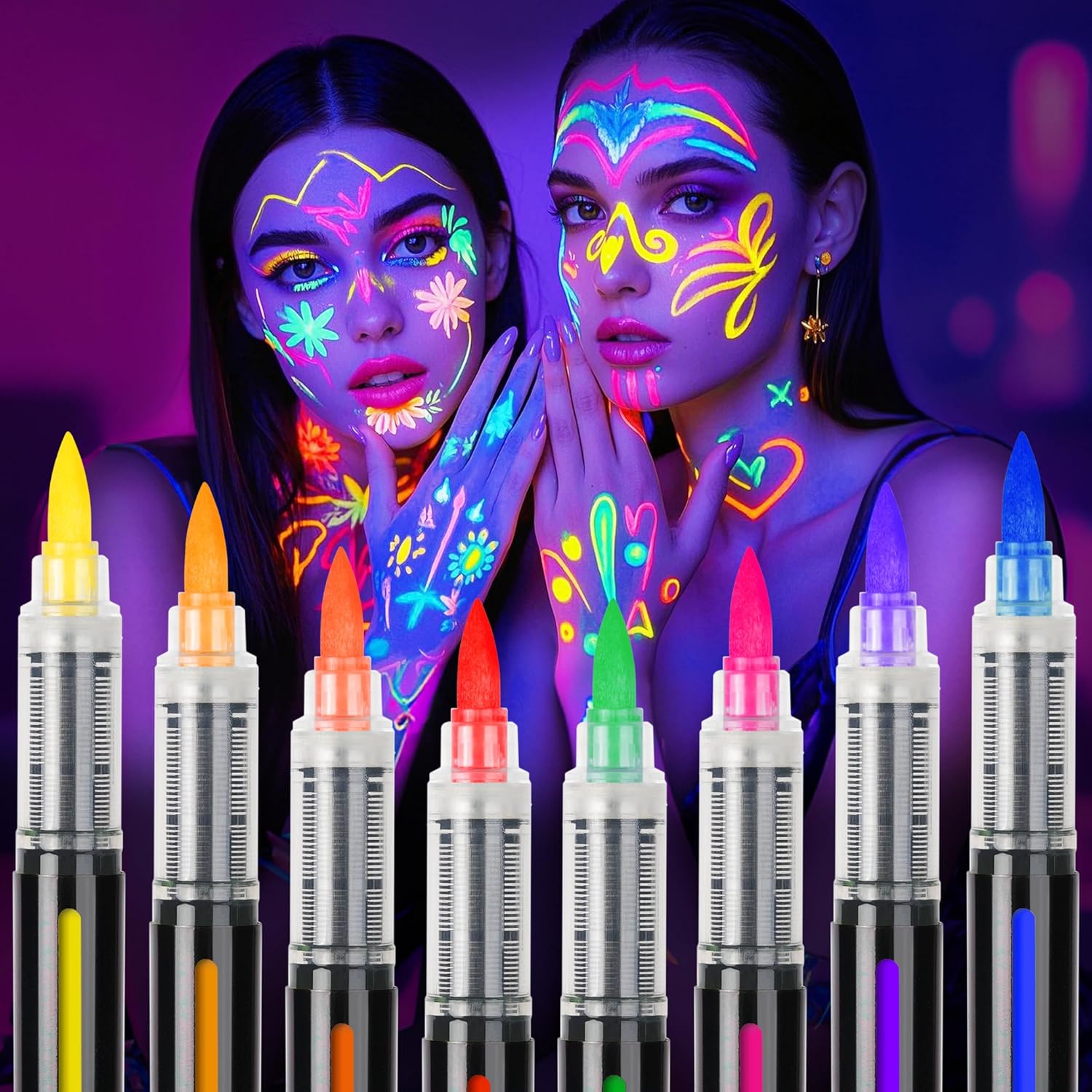 Rintushe ThEast 8 colors glow in the dark body paint markers package front view