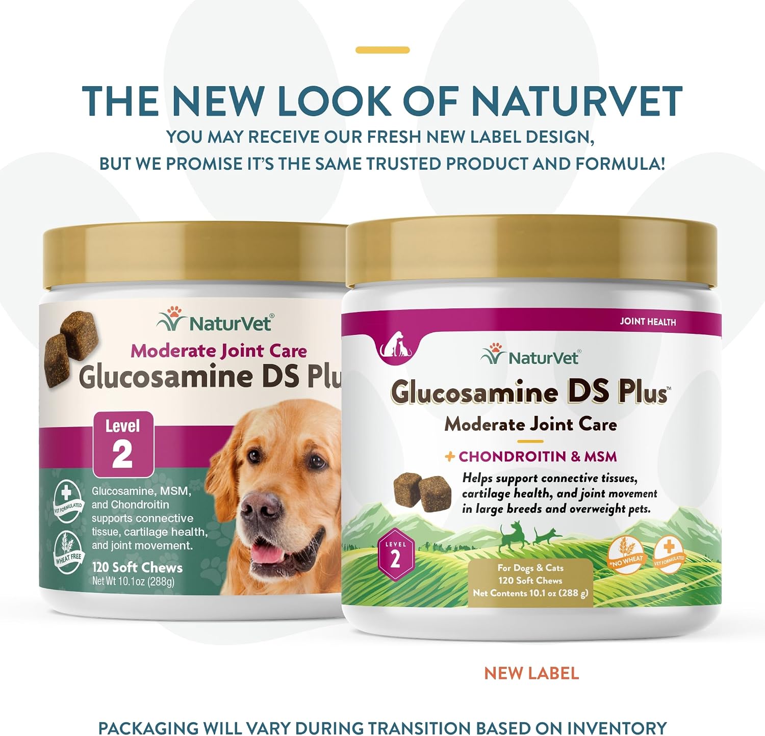 NaturVet dog and cat hip and joint supplement jar showcasing key active ingredients