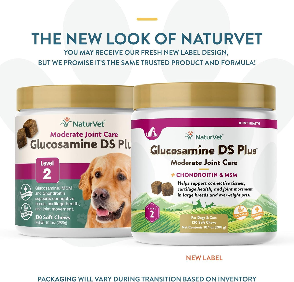 NaturVet dog and cat hip and joint supplement jar showcasing key active ingredients
