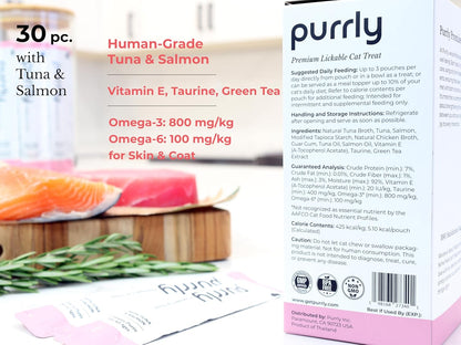 Purrly cat treat ingredient highlights on packaging