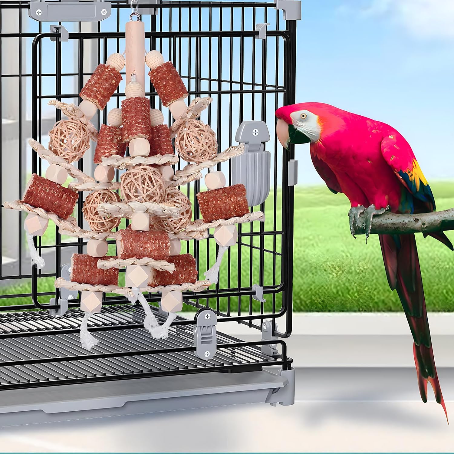 Bird Toys, Natural Corn Stick Parrot Toys Hanging in Bird Cagesfor Small and Medium-Sized Macaws,African Grey,Cockatoos,Cockatiel,Sun ConureAmazon Parrots - Image 9
